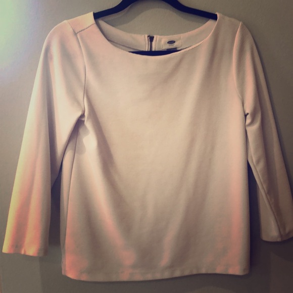 White boat neck sweater with zipper detail. - Picture 1 of 6